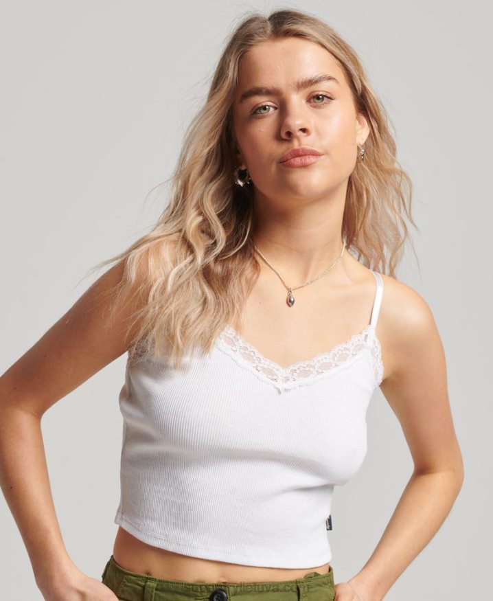 Superdry Rib Lace Trim Cami Top White Women