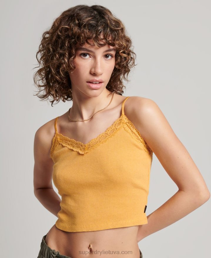 Superdry Rib Lace Trim Cami Top Yellow Women