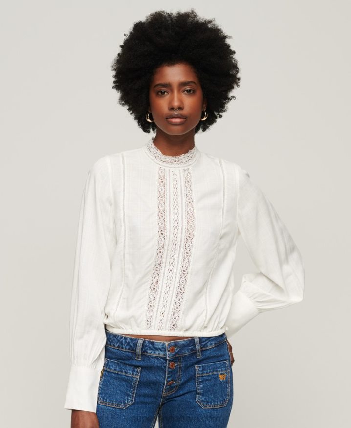 Superdry Studios Lace Mix Top White Women