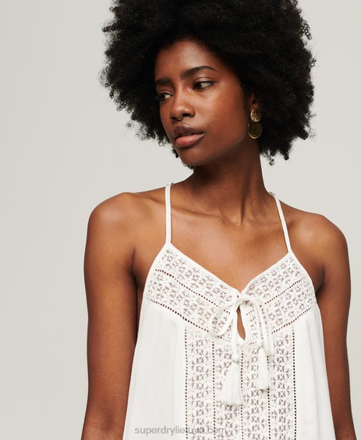 Superdry Tie Neck Cami Top White Women