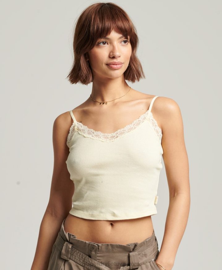 Superdry Vintage Mini Rib Lace Cami Top Yellow Women Superdry Vintage Mini Rib Lace Cami Top Yellow Women