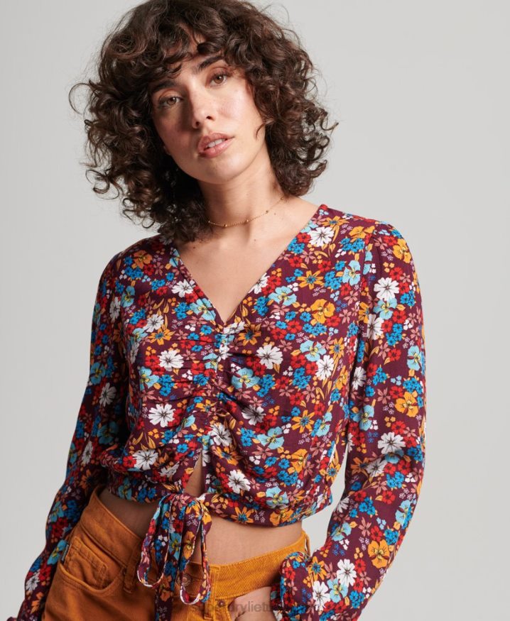 Superdry Vintage Tie Front Top Brown Women Superdry Vintage Tie Front Top Brown Women