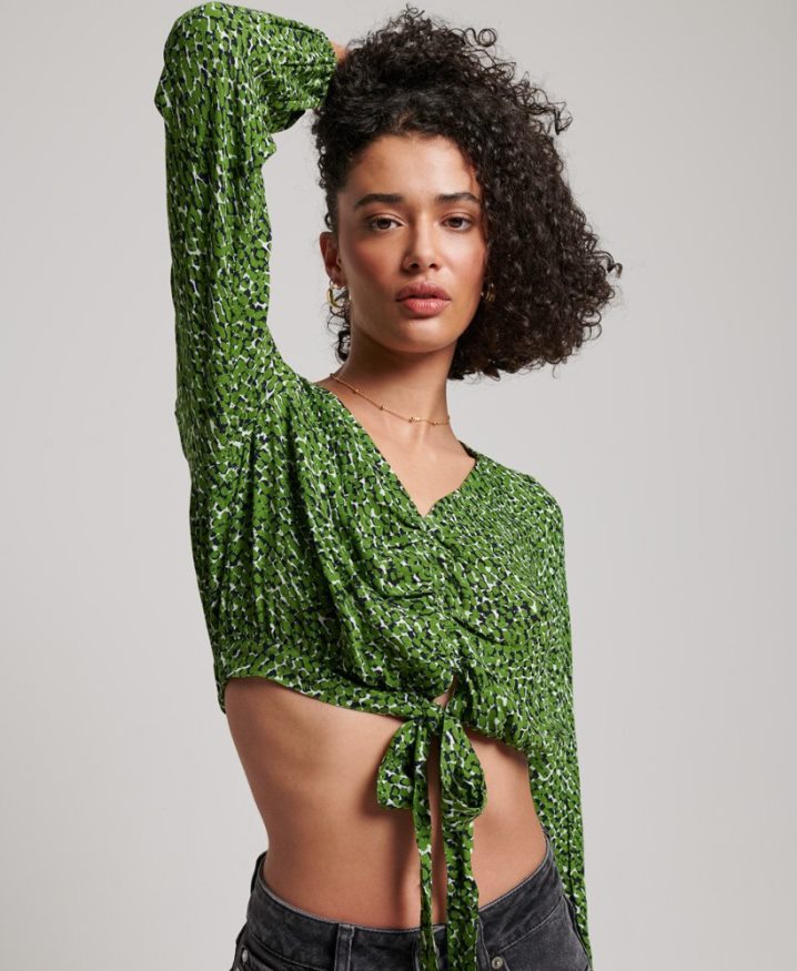 Superdry Vintage Tie Front Top Green Women Superdry Vintage Tie Front Top Green Women